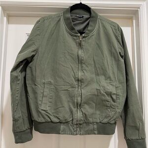 Brandy Melville Kasey Bomber Jacket, Olive Green, Full Zip